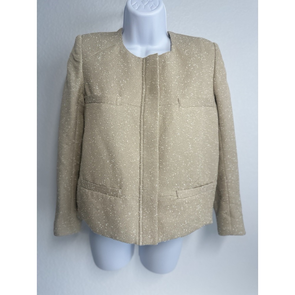 Women's Beige and White Boxy Textured Blazer by Zac Posen, Sz: 2